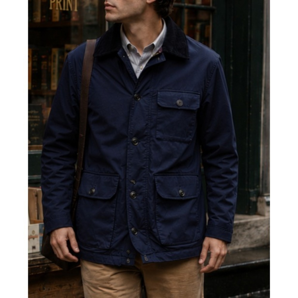 J.Crew Mens Utility Jacket in Kinloch Cloth Large Blue Heritage Workwear Utility